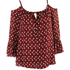 Inc International Concepts Women's Red Cold-Shoulder Polka-Dot Blouse Sz 10